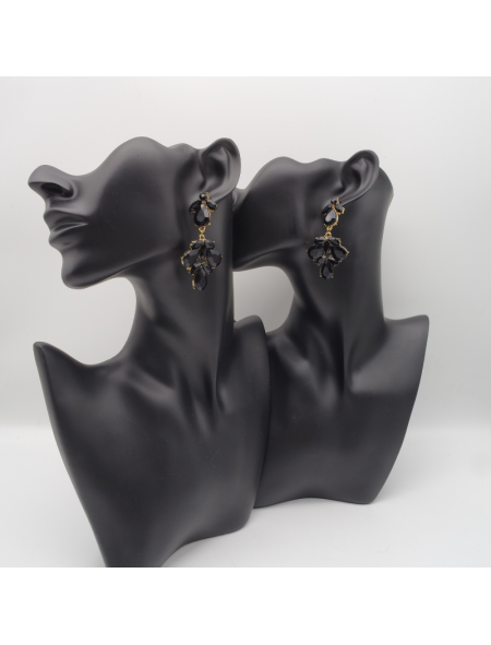 Long black droplet ear stud