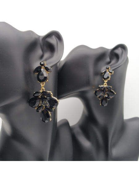 Long black droplet ear stud