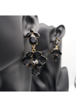 Long black droplet ear stud