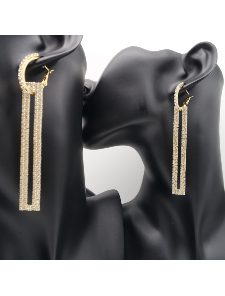 Long gold square ear stud