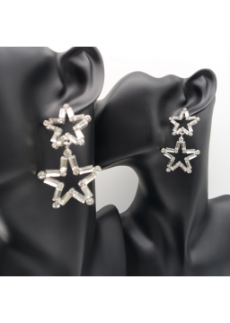 Silver double stars ear stud