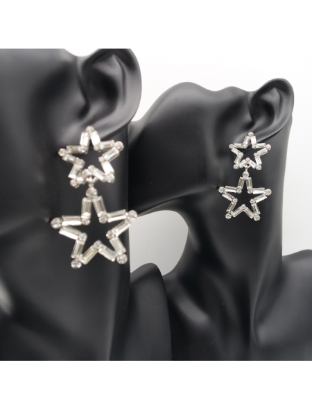 Silver double stars ear stud