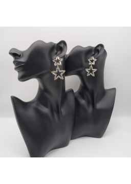 Silver double stars ear stud