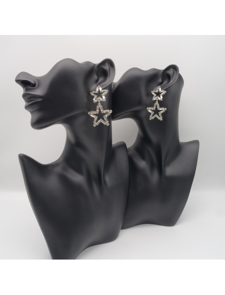 Silver double stars ear stud