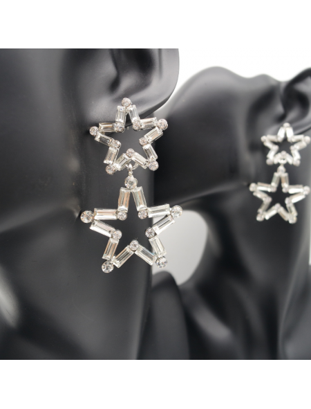 Silver double stars ear stud