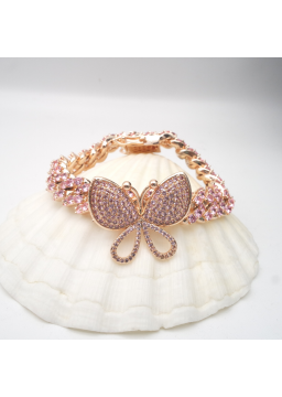 Rose gold pink butterfly zircon bracelet