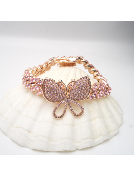 Rose gold pink butterfly zircon bracelet