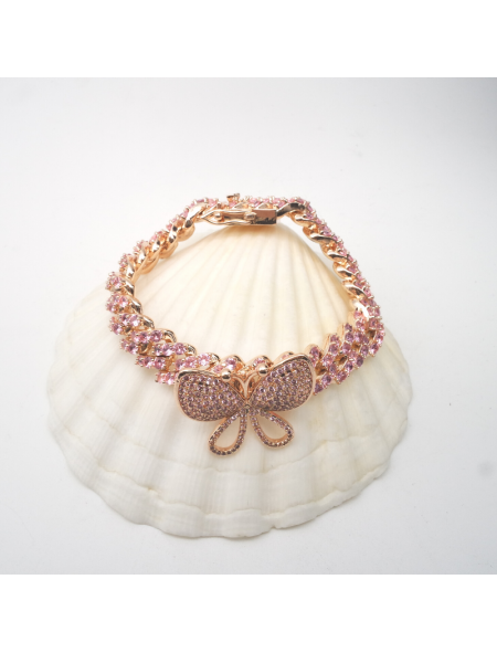 Rose gold pink butterfly zircon bracelet