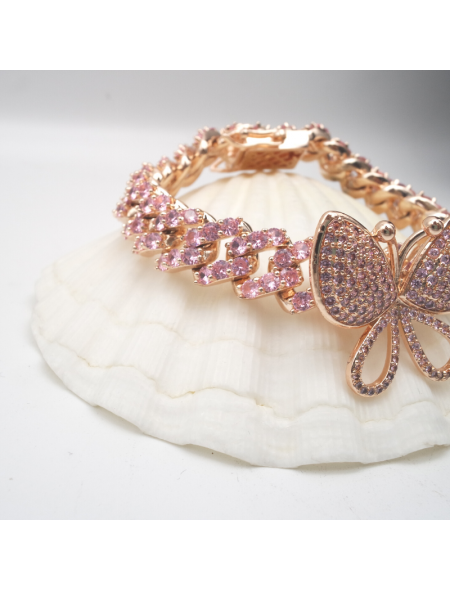 Rose gold pink butterfly zircon bracelet