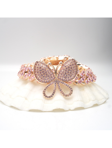 Rose gold pink butterfly zircon bracelet