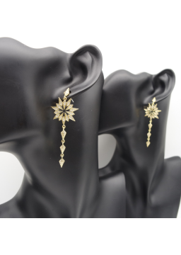 Long gold snowflake ear stud