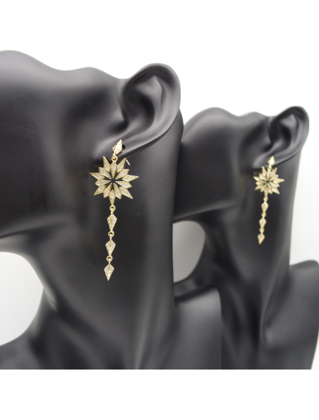 Long gold snowflake ear stud