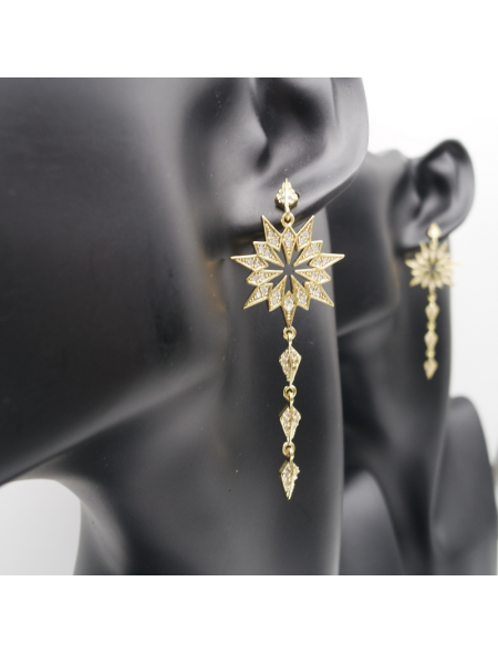 Long gold snowflake ear stud