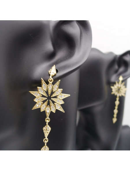 Long gold snowflake ear stud