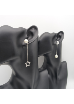 Silver AB Star and Moon ear stud