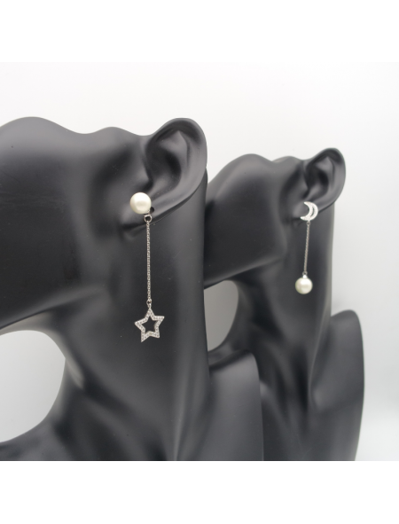 Silver AB Star and Moon ear stud