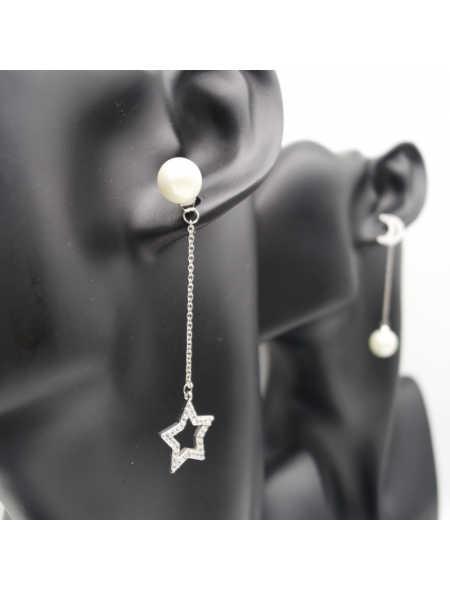 Silver AB Star and Moon ear stud