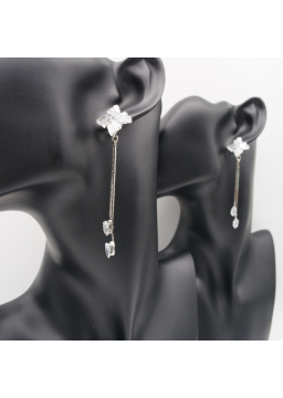 Silver long floret ear stud