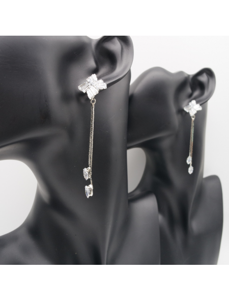 Silver long floret ear stud