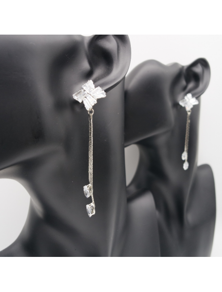 Silver long floret ear stud