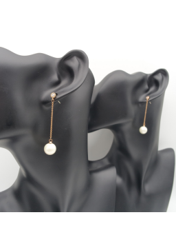 Long gold pearl ear stud