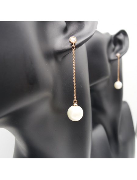 Long gold pearl ear stud