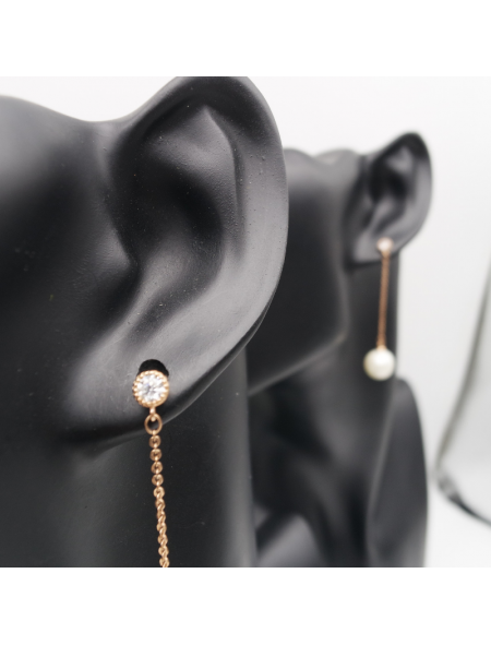 Long gold pearl ear stud