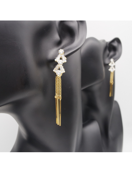 Small silver triangle tassel ear stud