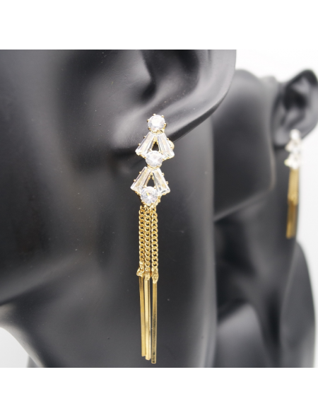 Small silver triangle tassel ear stud