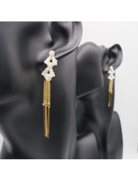 Small silver triangle tassel ear stud