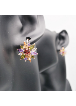 Colorful flower zircon  ear stud