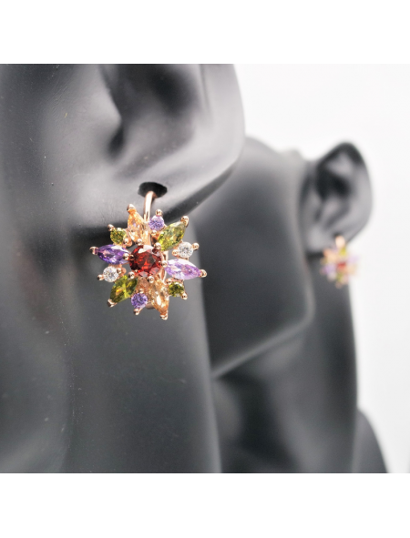 Colorful flower zircon  ear stud