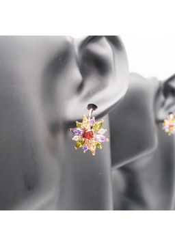 Colorful flower zircon  ear stud