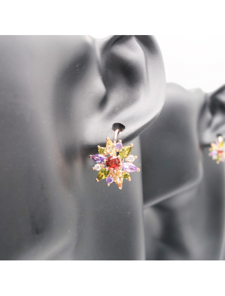 Colorful flower zircon  ear stud