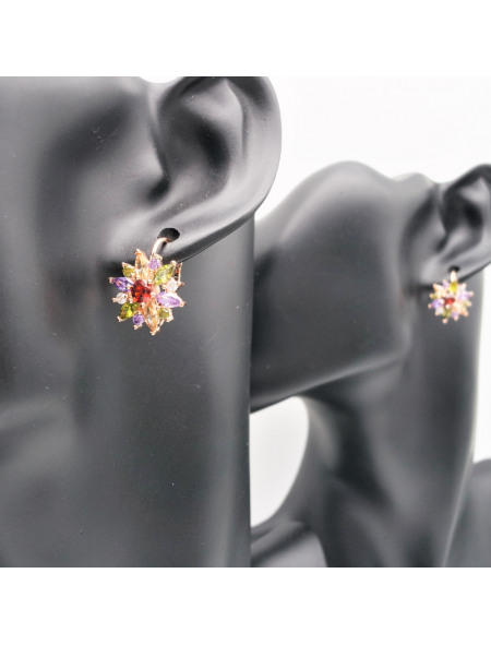 Colorful flower zircon  ear stud