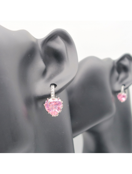 Peach heart zircon ear clasp