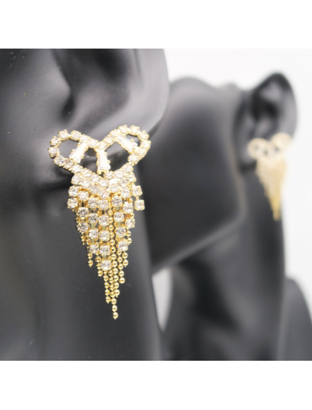 Silver heart-shaped tassel ear stud