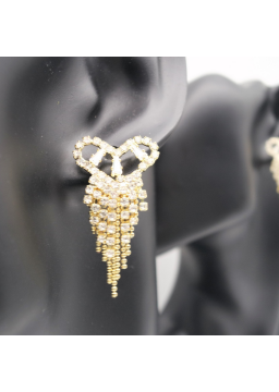 Silver heart-shaped tassel ear stud