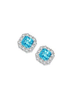 Blue square ice flower cut high carbon diamond earrings