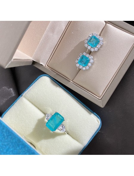 Blue square ice flower cut high carbon diamond earrings