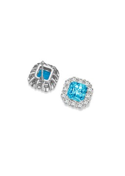 Blue square ice flower cut high carbon diamond earrings