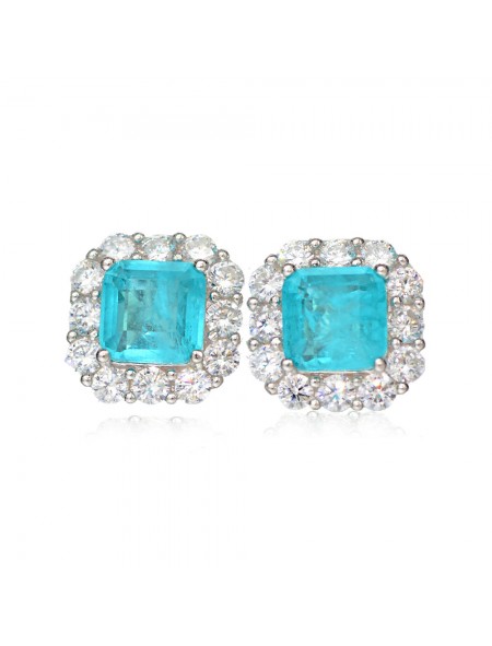 Blue square ice flower cut high carbon diamond earrings