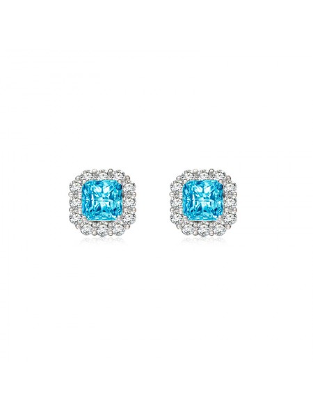 Blue square ice flower cut high carbon diamond earrings