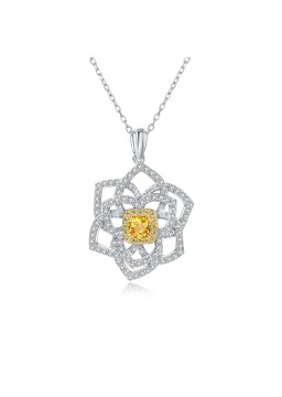 Ice cut yellow flower shape geometric high carbon diamond necklace