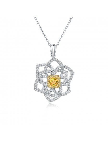 Ice cut yellow flower shape geometric high carbon diamond necklace