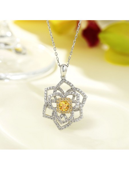 Ice cut yellow flower shape geometric high carbon diamond necklace