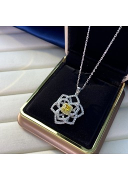 Ice cut yellow flower shape geometric high carbon diamond necklace