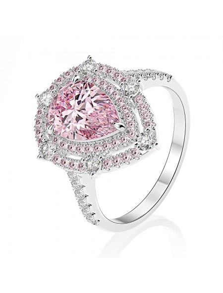 Teardrop-shaped pink zirconium ring