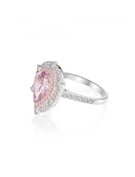 Teardrop-shaped pink zirconium ring