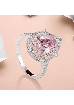 Teardrop-shaped pink zirconium ring